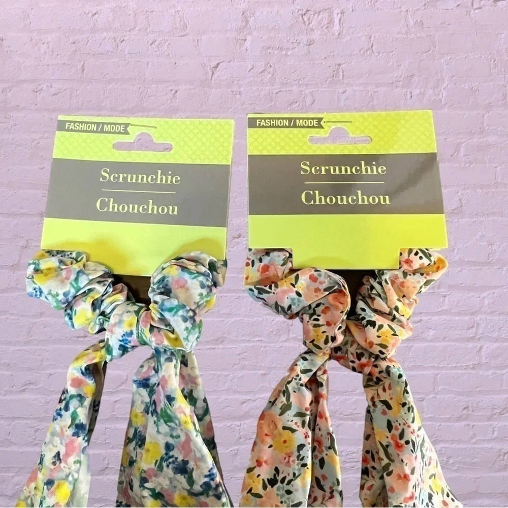 Set of 2 Floral Print Scarf Scrunchies, NWT